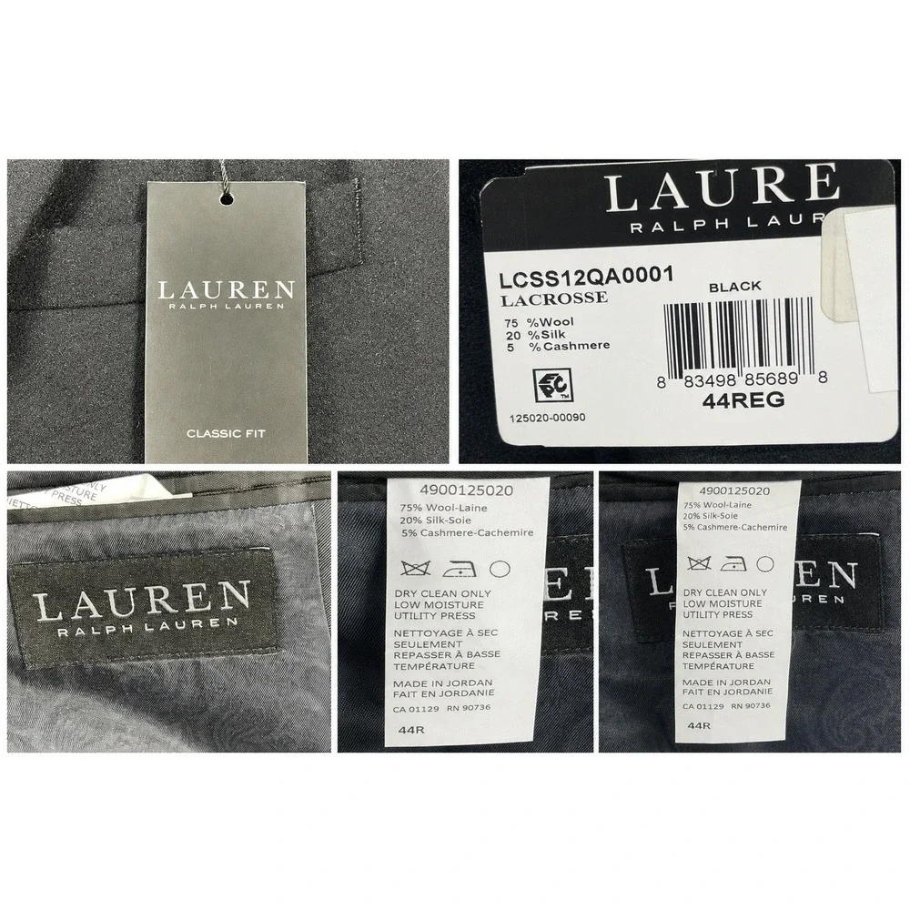 Lauren Ralph Lauren Sport Coat Men 44R Black Classic Fit Wool Silk Cashmere